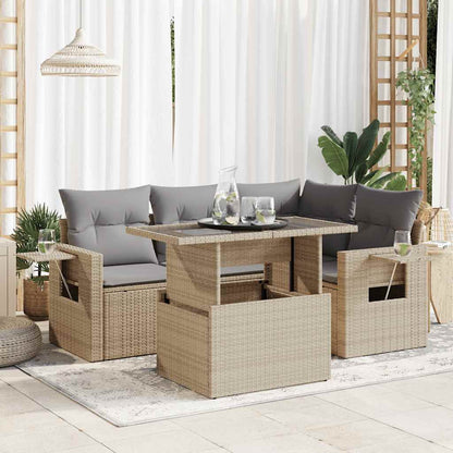 Set Divano da Giardino 5 pz con Cuscini Beige in Polyrattan | homemem39