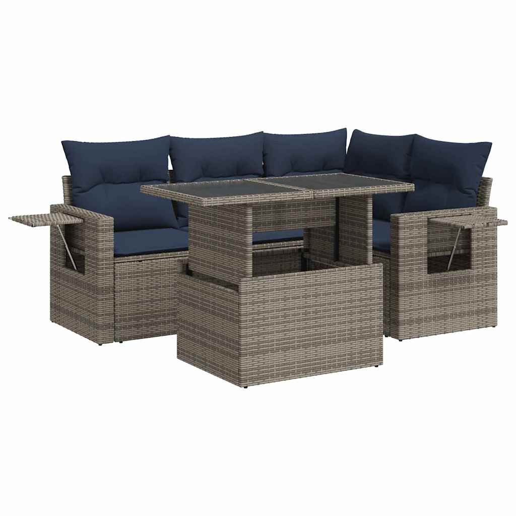 Set Divani da Giardino 5 pz con Cuscini Grigio
