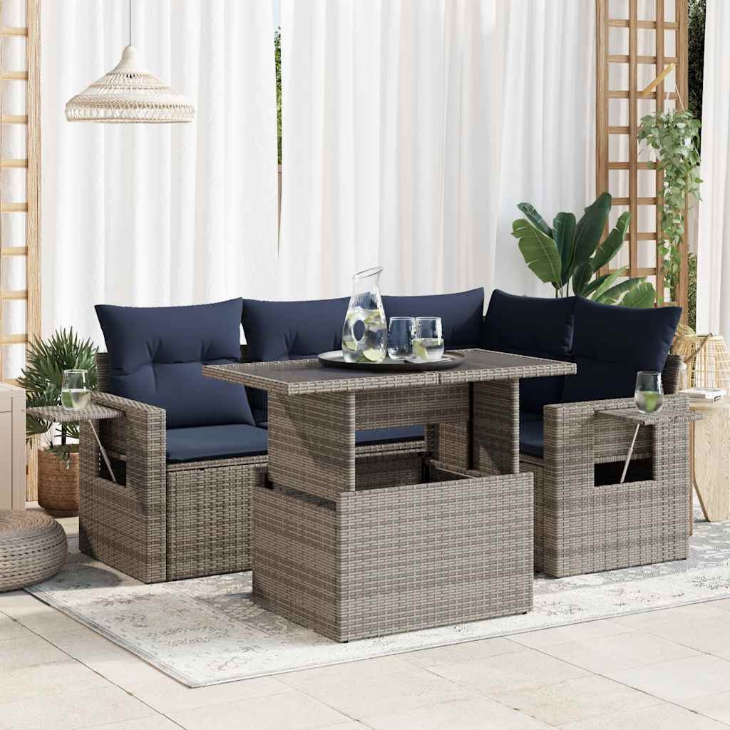 Set Divani da Giardino 5 pz con Cuscini Grigio