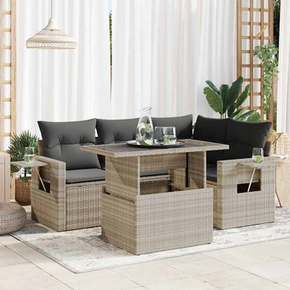 Set Divano da Giardino 5pz con Cuscini Grigio Chiaro Polyrattan | homemem39