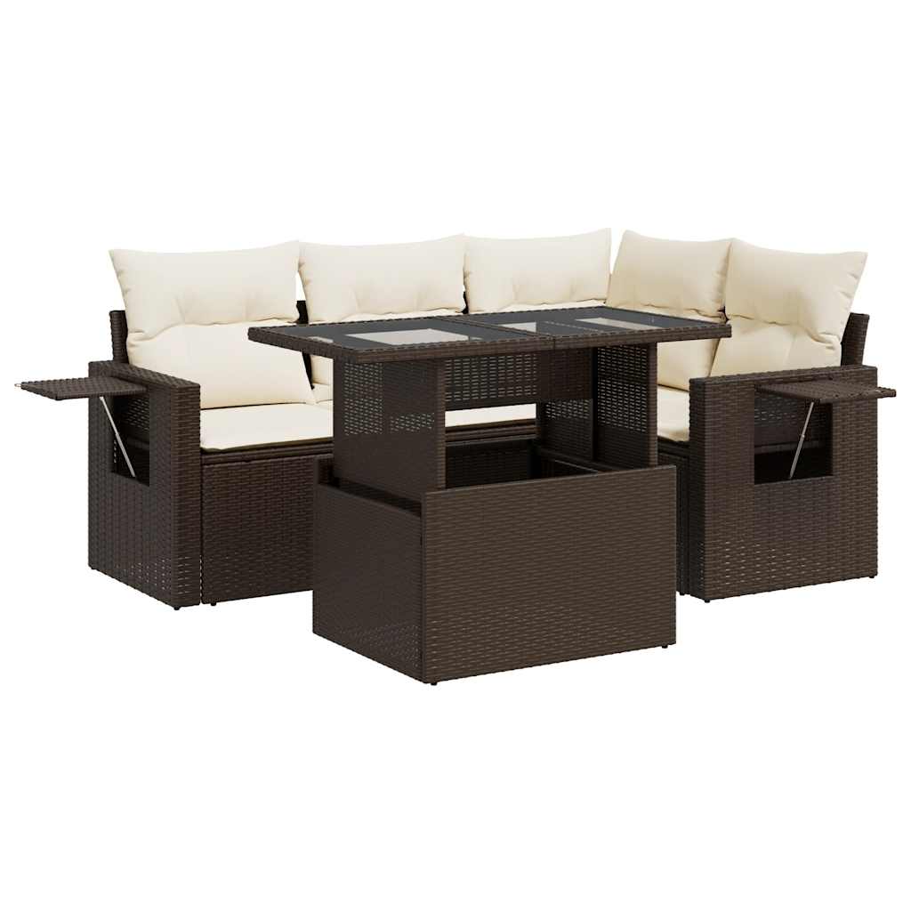Set Divano da Giardino 5 pz con Cuscini Marrone in Polyrattan - homemem39