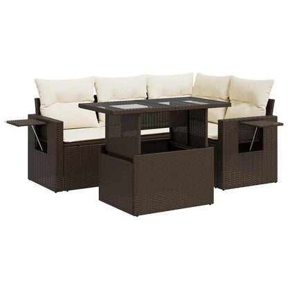 Set Divano da Giardino 5 pz con Cuscini Marrone in Polyrattan - homemem39