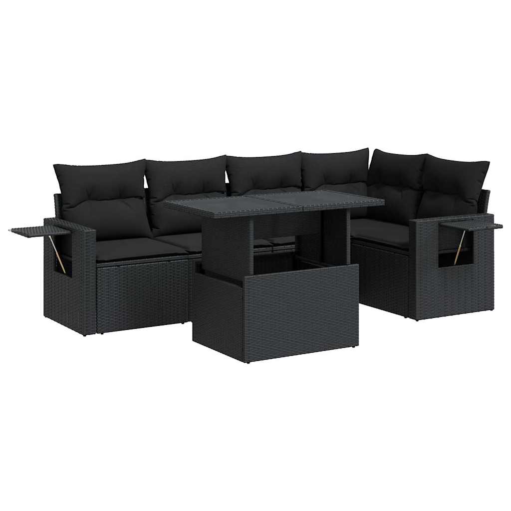 Set Divano da Giardino 6 pz con Cuscini Nero in Polyrattan | homemem39