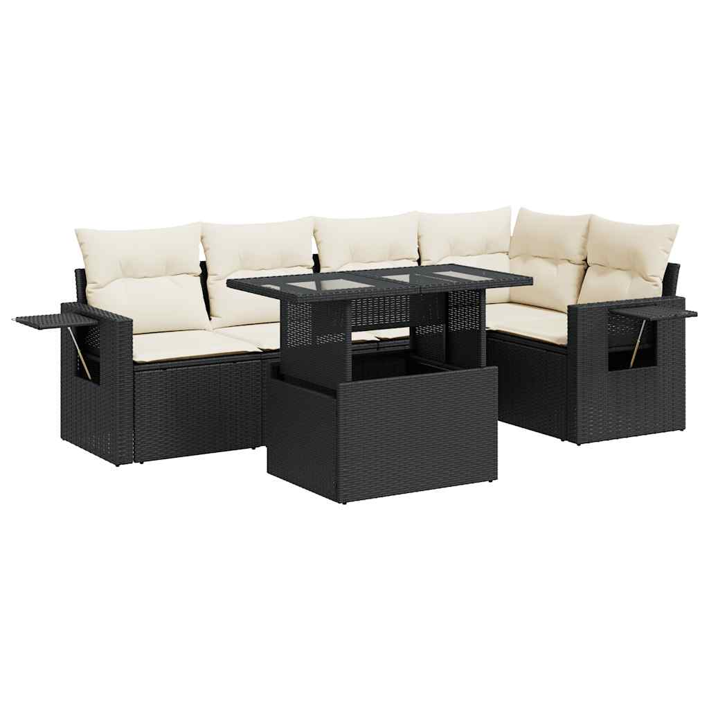 Set Divano da Giardino 6 pz con Cuscini Nero in Polyrattan
