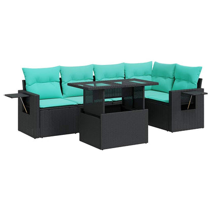 Set Divano da Giardino 6 pz con Cuscini Nero Polyrattan Acacia