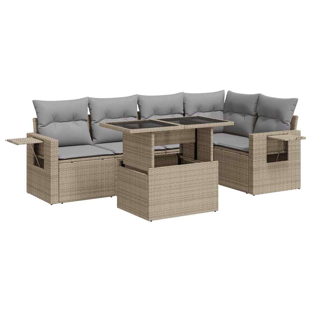 Set Divano da Giardino 6 pz con Cuscini Beige in Polyrattan | homemem39