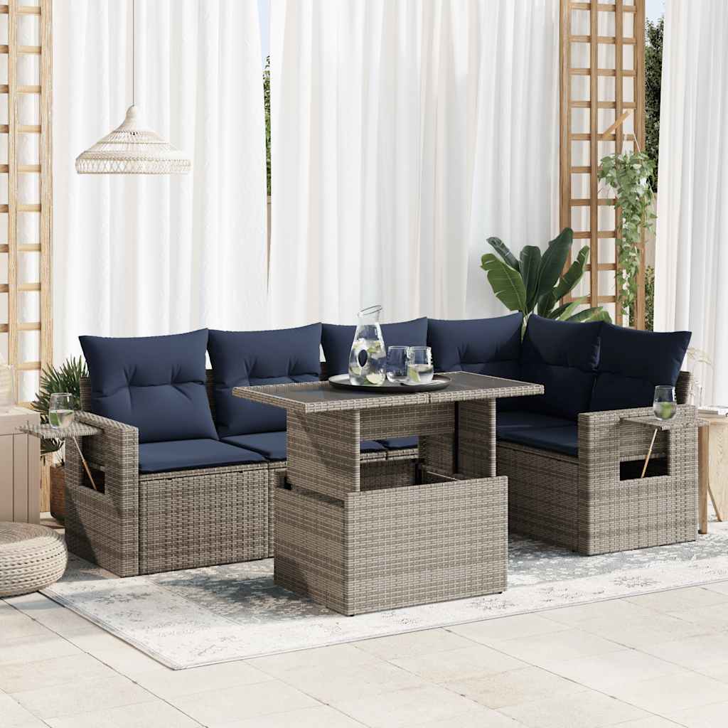 Set Divano da Giardino 6pz con Cuscini Grigio Polyrattan Acacia | homemem39