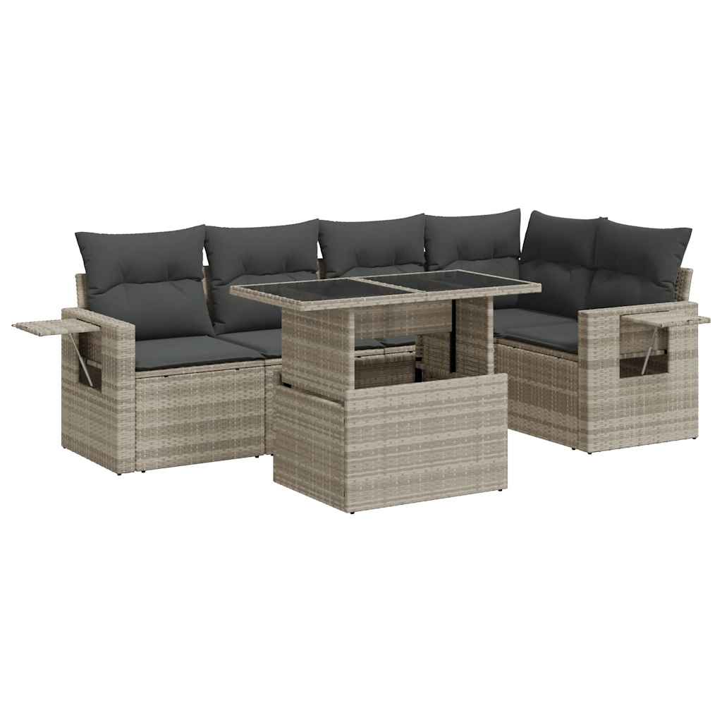 Set Divano da Giardino 6pz con Cuscini Grigio Chiaro Polyrattan | homemem39