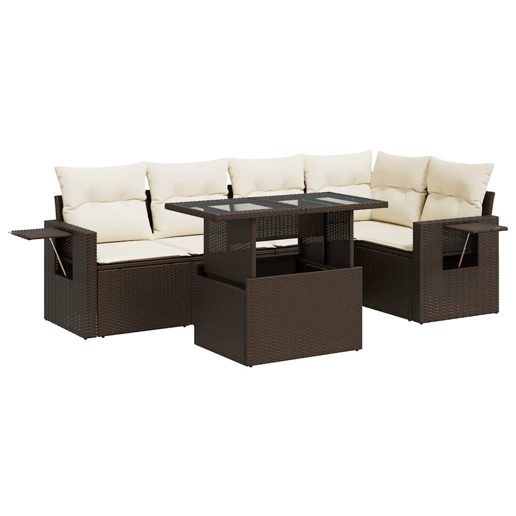 Set Divano da Giardino 6 pz con Cuscini Marrone in Polyrattan - homemem39