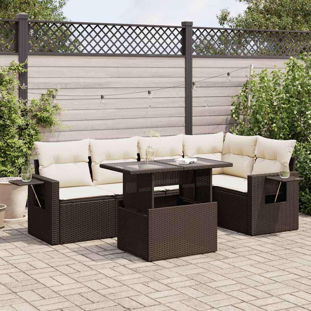 Set Divano da Giardino 6 pz con Cuscini Marrone in Polyrattan | homemem39