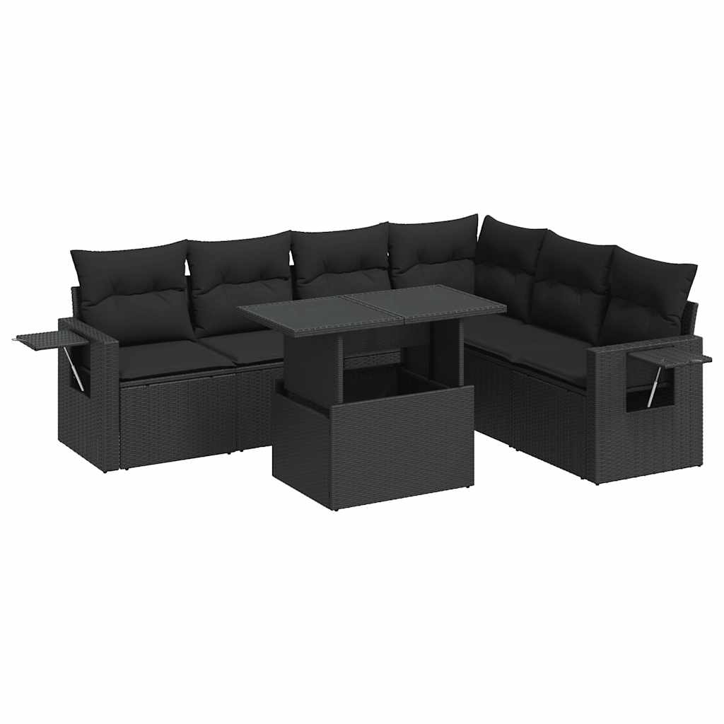 Set Divani da Giardino con Cuscini 7pz Nero Polyrattan | homemem39