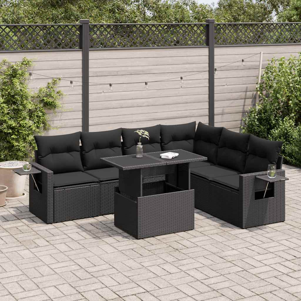Set Divani da Giardino con Cuscini 7pz Nero Polyrattan | homemem39