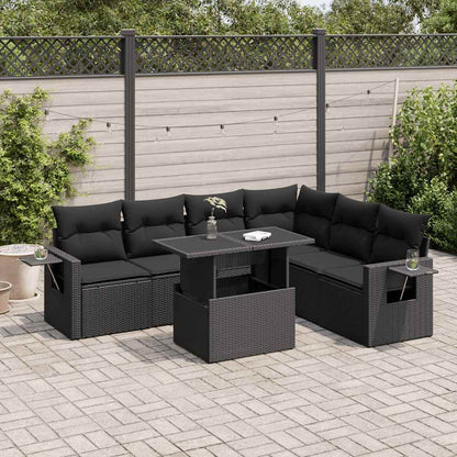 Set Divani da Giardino con Cuscini 7pz Nero Polyrattan | homemem39