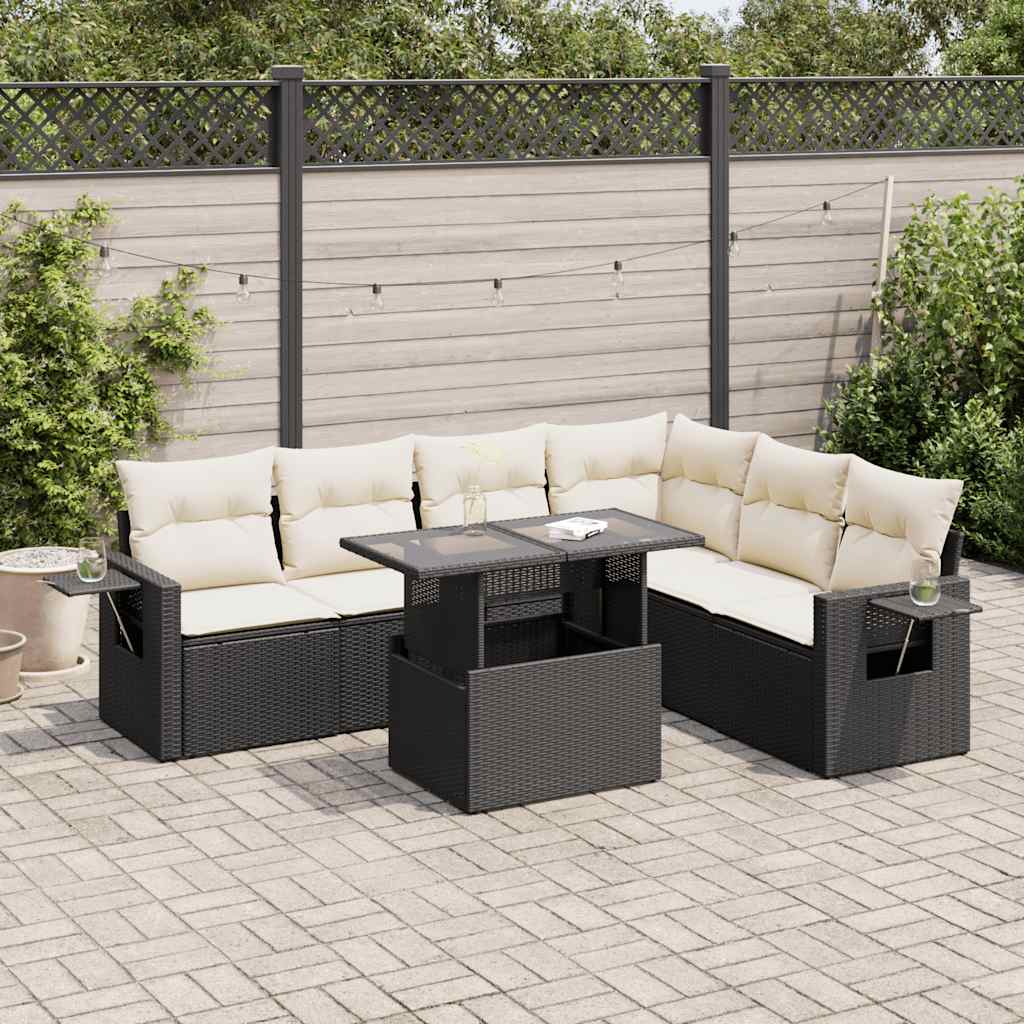 Set Divani da Giardino con Cuscini 7pz Nero Polyrattan | homemem39