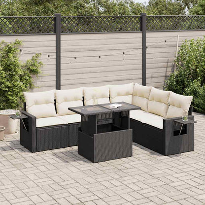 Set Divani da Giardino con Cuscini 7pz Nero Polyrattan | homemem39