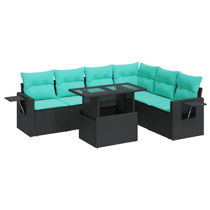 Set Divani Giardino 7 pz con Cuscini Nero Polyrattan Acacia