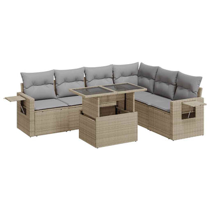 Set Divani da Giardino 7 pz con Cuscini Beige in Polyrattan - homemem39