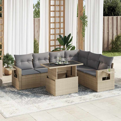 Set Divani da Giardino 7 pz con Cuscini Beige in Polyrattan | homemem39