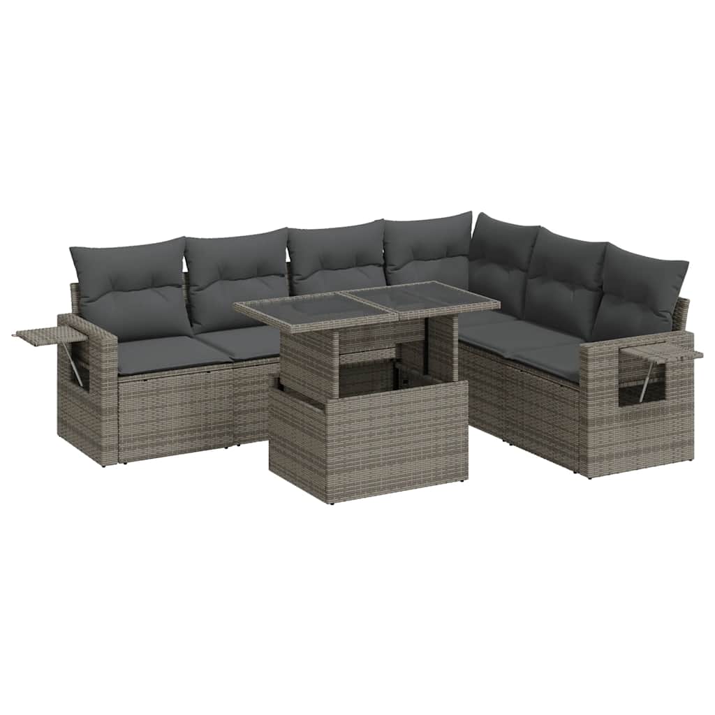 Set Divani da Giardino 7 pz con Cuscini Grigio in Polyrattan | homemem39