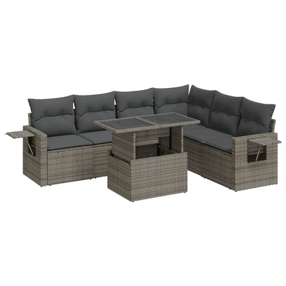 Set Divani da Giardino 7 pz con Cuscini Grigio in Polyrattan - homemem39