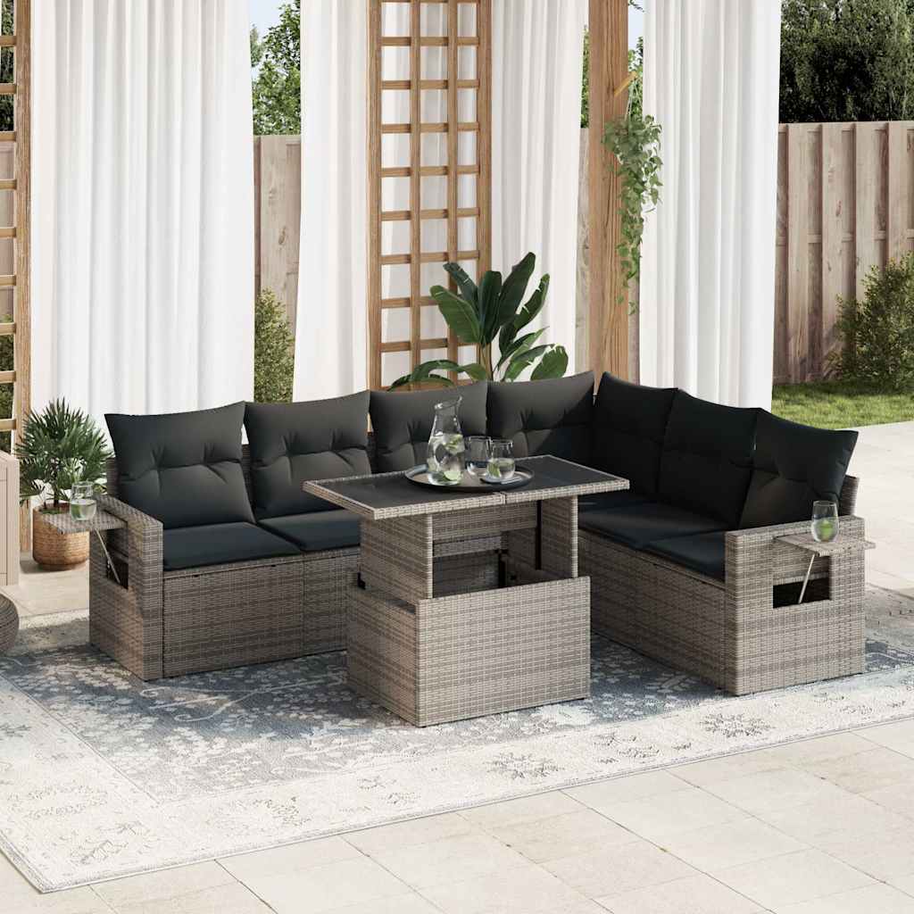 Set Divani da Giardino 7 pz con Cuscini Grigio in Polyrattan | homemem39