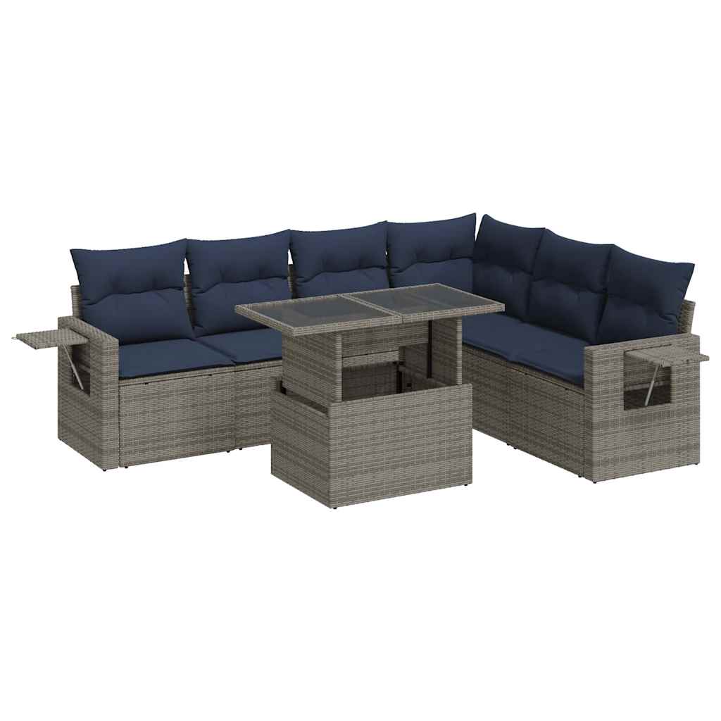 Set Divani da Giardino con Cuscini 7pz Grigio Polyrattan | homemem39