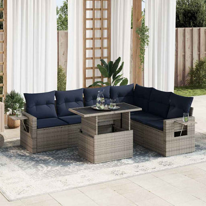 Set Divani da Giardino con Cuscini 7pz Grigio Polyrattan | homemem39
