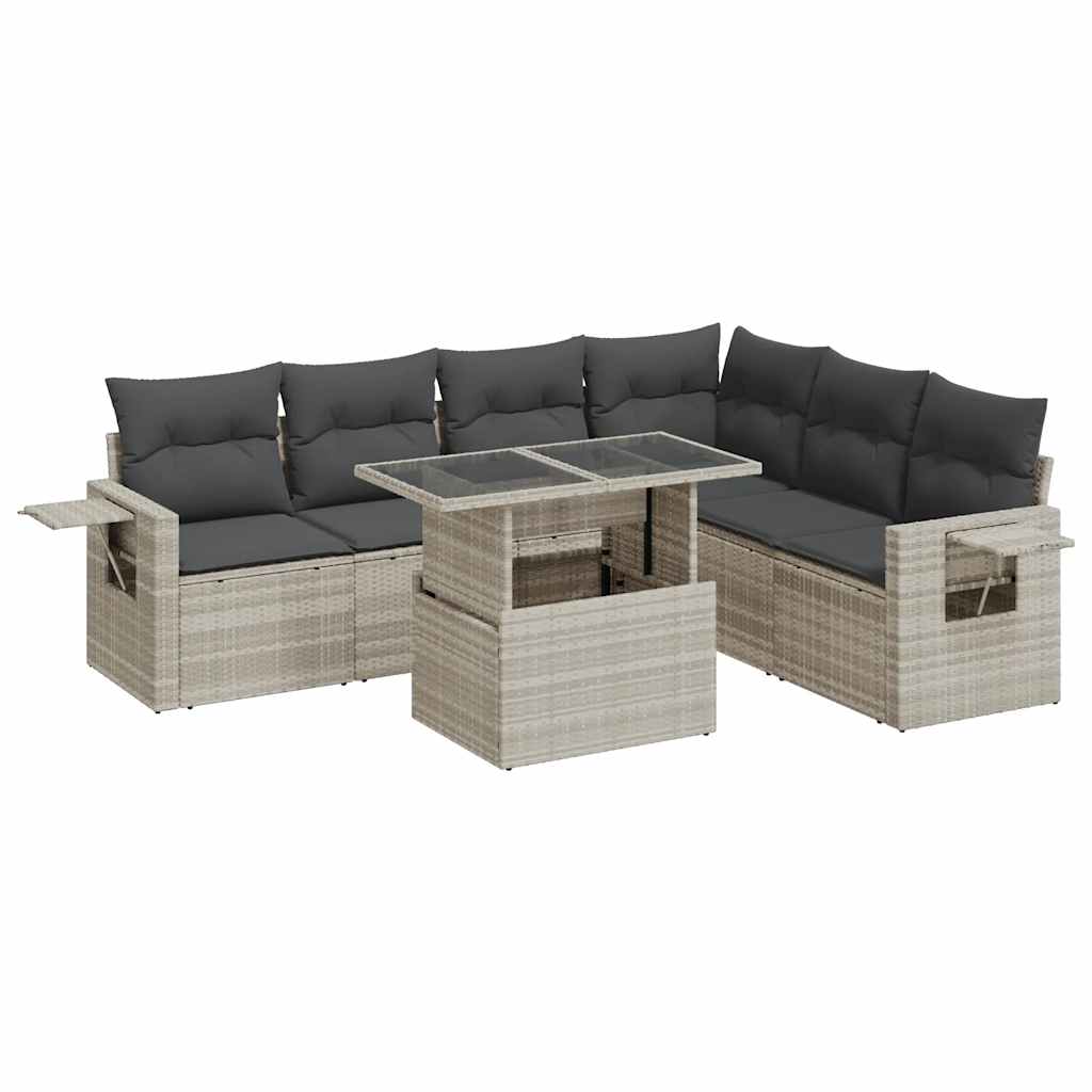 Set Divani da Giardino 7pz con Cuscini Grigio Chiaro Polyrattan | homemem39