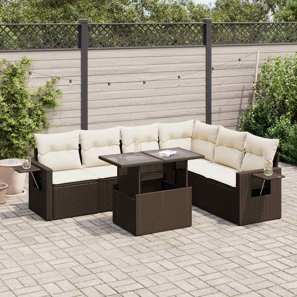 Set Divani da Giardino 7 pz con Cuscini Marrone in Polyrattan | homemem39