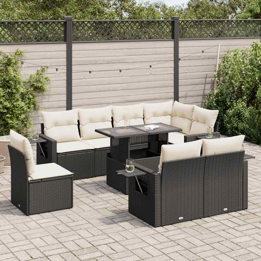 Set Divani da Giardino 9 pz con Cuscini Nero in Polyrattan | homemem39