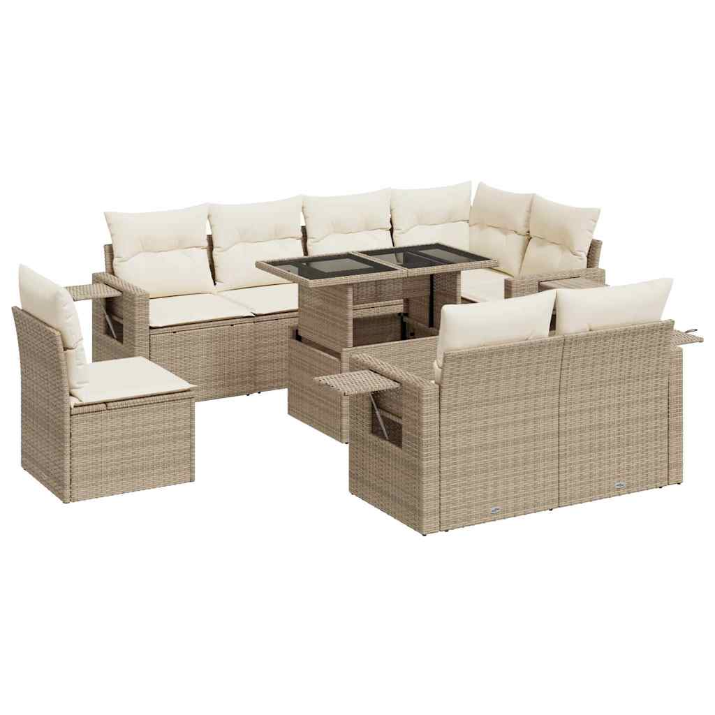 Set Divano da Giardino 9 pz con Cuscini Beige in Polyrattan | homemem39