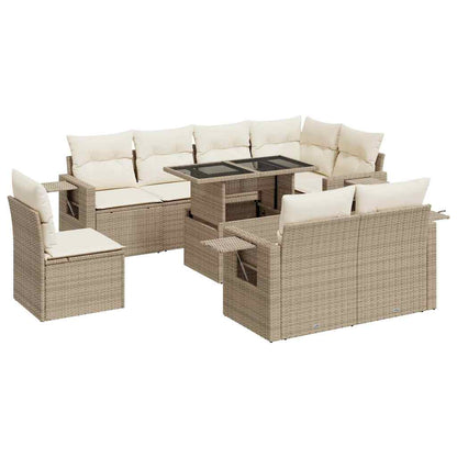 Set Divano da Giardino 9 pz con Cuscini Beige in Polyrattan | homemem39