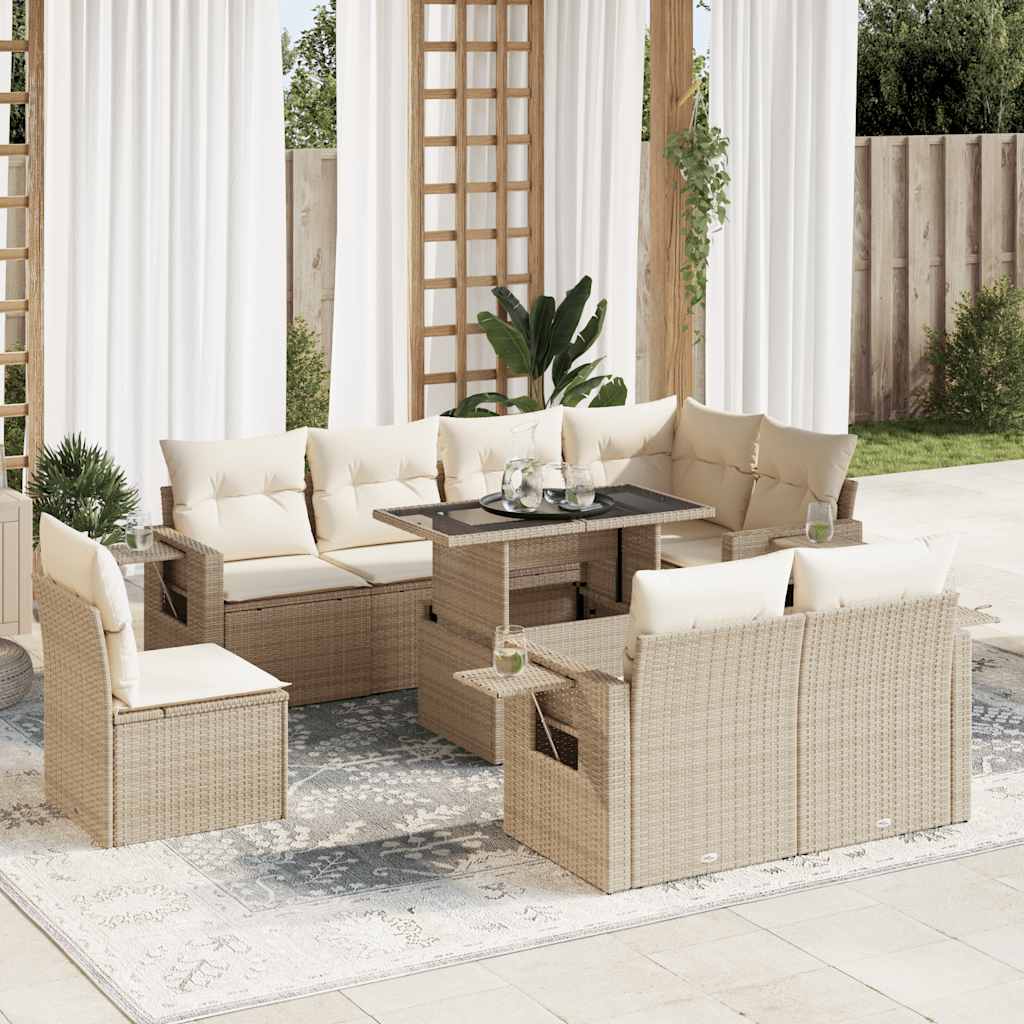 Set Divano da Giardino 9 pz con Cuscini Beige in Polyrattan | homemem39