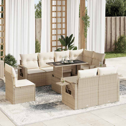 Set Divano da Giardino 9 pz con Cuscini Beige in Polyrattan | homemem39