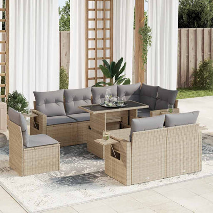 Set Divano da Giardino 9 pz con Cuscini Beige in Polyrattan | homemem39