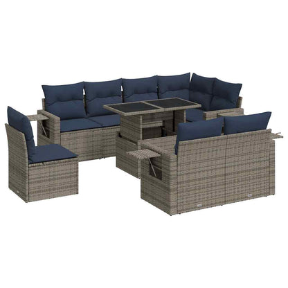 Set Divani Giardino 9 pz con Cuscini Grigio Polyrattan | homemem39