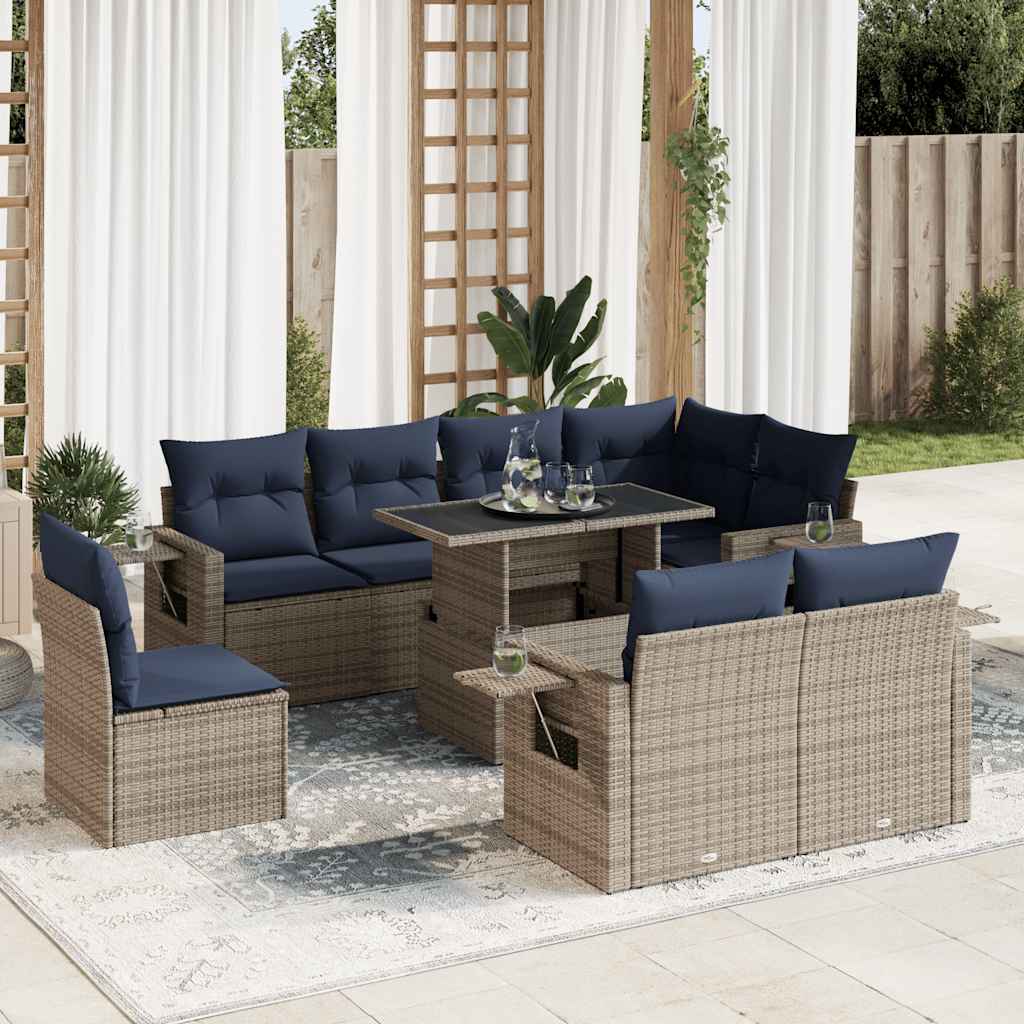 Set Divani Giardino 9 pz con Cuscini Grigio Polyrattan | homemem39