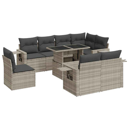 Set Divano da Giardino 9pz con Cuscini Grigio Chiaro Polyrattan