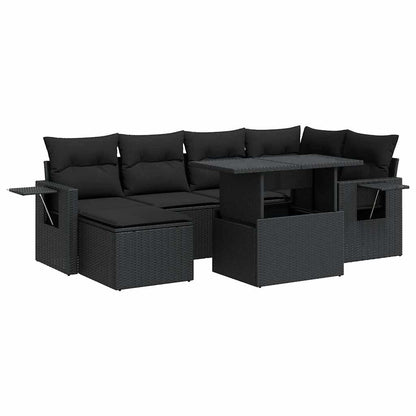 Set Divani da Giardino con Cuscini 7pz Nero Polyrattan | homemem39