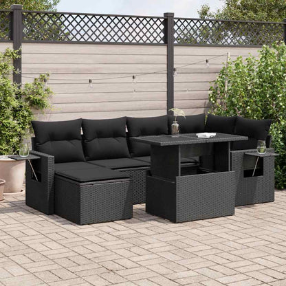 Set Divani da Giardino con Cuscini 7pz Nero Polyrattan | homemem39