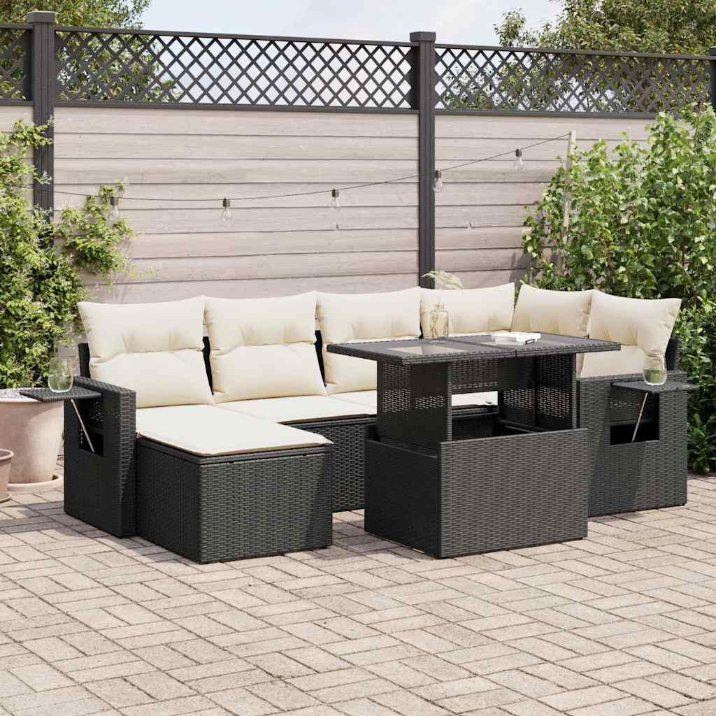 Set Divani da Giardino con Cuscini 7pz Nero Polyrattan - homemem39