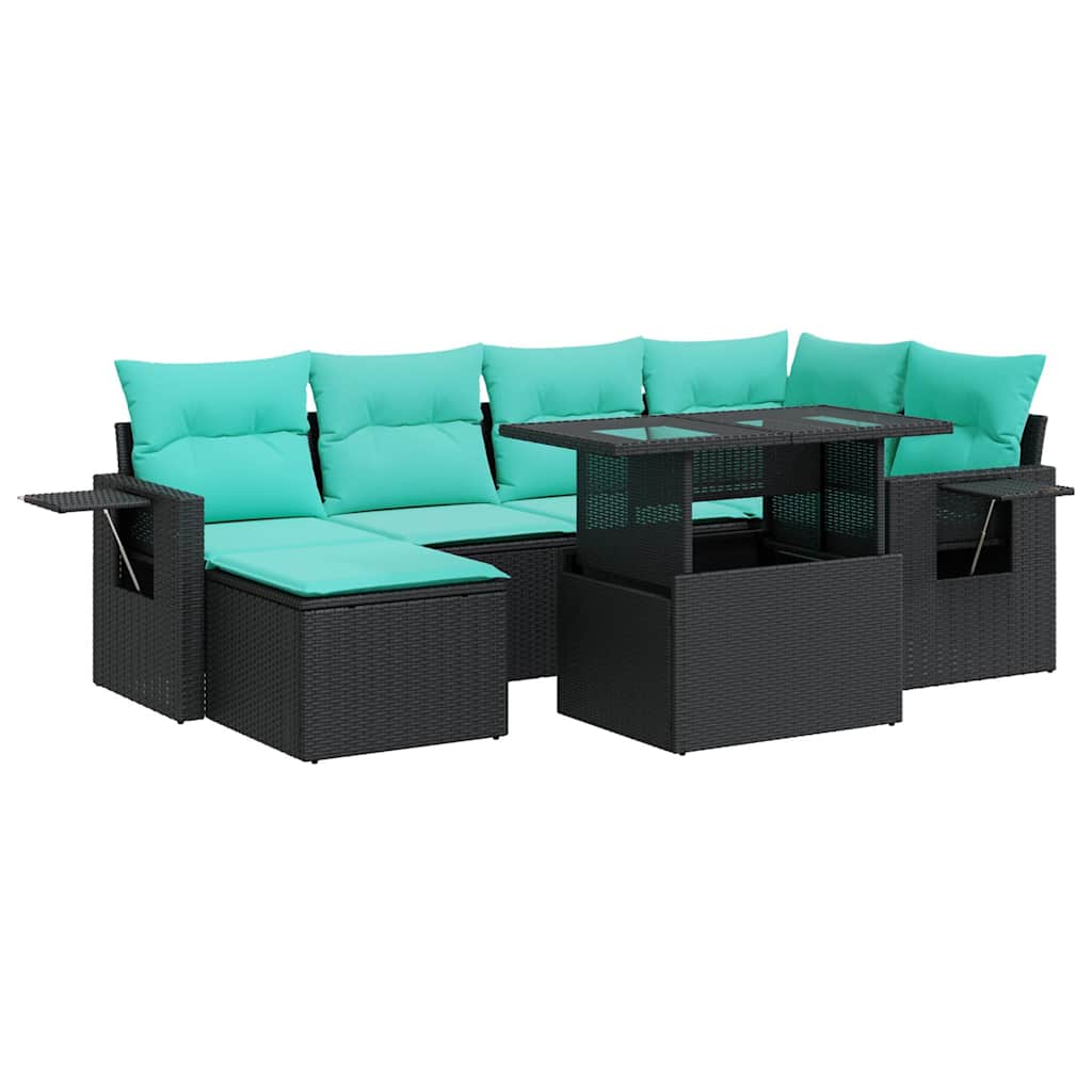 Set Divani da Giardino con Cuscini 7pz Nero Polyrattan Acacia