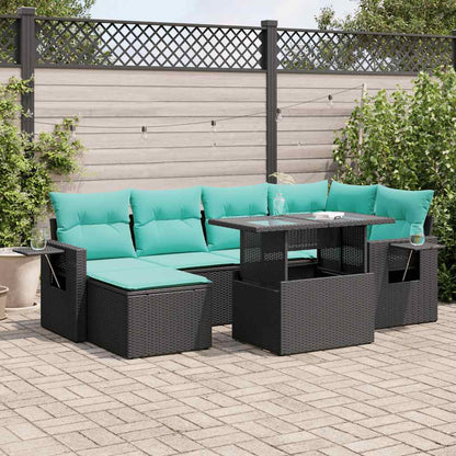Set Divani da Giardino con Cuscini 7pz Nero Polyrattan Acacia