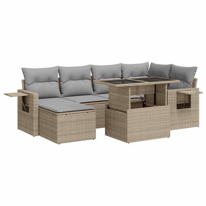 Set Divani da Giardino 7 pz con Cuscini Beige in Polyrattan | homemem39