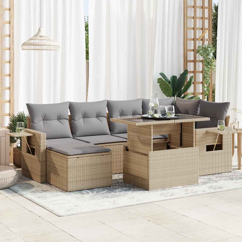 Set Divani da Giardino 7 pz con Cuscini Beige in Polyrattan | homemem39