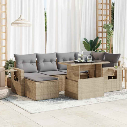 Set Divani da Giardino 7 pz con Cuscini Beige in Polyrattan | homemem39