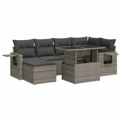 Set Divani da Giardino 7 pz con Cuscini Grigio in Polyrattan