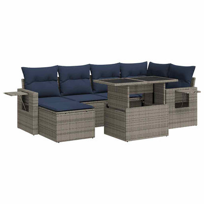Set Divani da Giardino 7pz con Cuscini Grigio Polyrattan Acacia