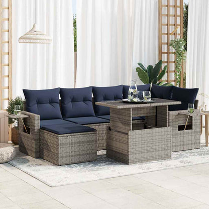 Set Divani da Giardino 7pz con Cuscini Grigio Polyrattan Acacia | homemem39