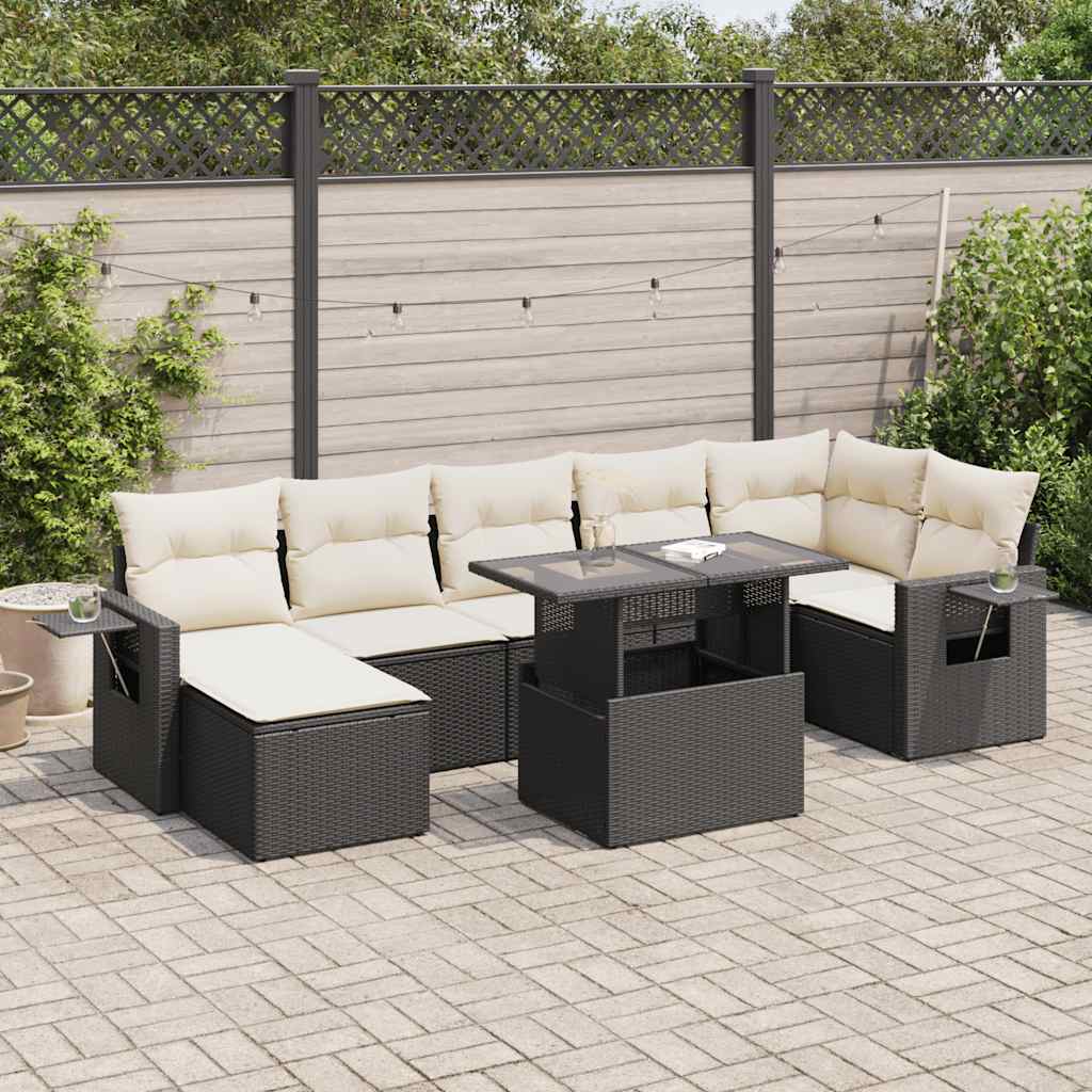 Set Divani da Giardino con Cuscini 8 pz Nero in Polyrattan - homemem39
